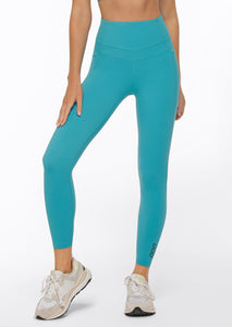 LORNA JANE LEGGING STOMACH SUPPORT ZIP PHONE POCKET ANKLE BITER - AQUA BUZZ