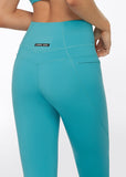 LORNA JANE LEGGING STOMACH SUPPORT ZIP PHONE POCKET ANKLE BITER - AQUA BUZZ