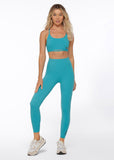 LORNA JANE LEGGING STOMACH SUPPORT ZIP PHONE POCKET ANKLE BITER - AQUA BUZZ