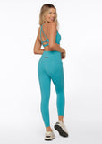 LORNA JANE LEGGING STOMACH SUPPORT ZIP PHONE POCKET ANKLE BITER - AQUA BUZZ