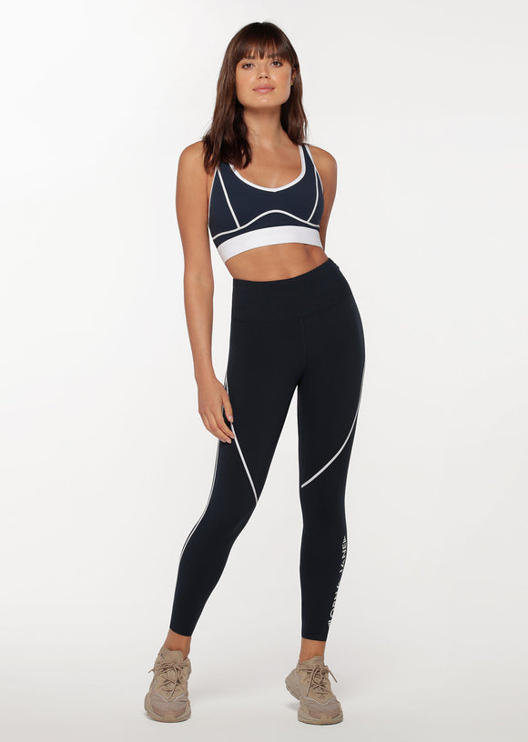 LORNA JANE LEGGING CONTRAST STITCH RACER ANKLE BITER - MIDNIGHT INDEGO