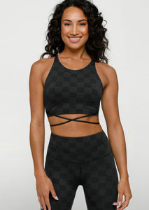 LORNA JANE BRA Checkerboard Long Line Bra - BLACK