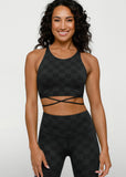 LORNA JANE BRA Checkerboard Long Line Bra - BLACK