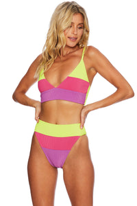 BEACH RIOT SWIMWEAR RIZA TOP AND ALEXIS BOTTOM SET - LIME PUNCH COLORBLOCK