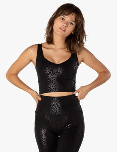 BEYOND YOGA TANK Shiny Leopard Cropped Tank - Black-Shiny Black Leopard