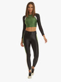 KORAL TOP Sideline Energy Long Sleeve Crop - black/leaf green/white