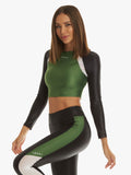 KORAL TOP Sideline Energy Long Sleeve Crop - black/leaf green/white