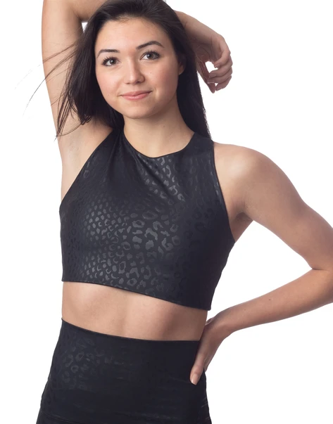 EMILY HSU BRA EMBOSSED LEOPARD CROP BLACK