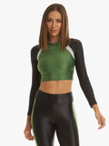 KORAL TOP Sideline Energy Long Sleeve Crop - black/leaf green/white