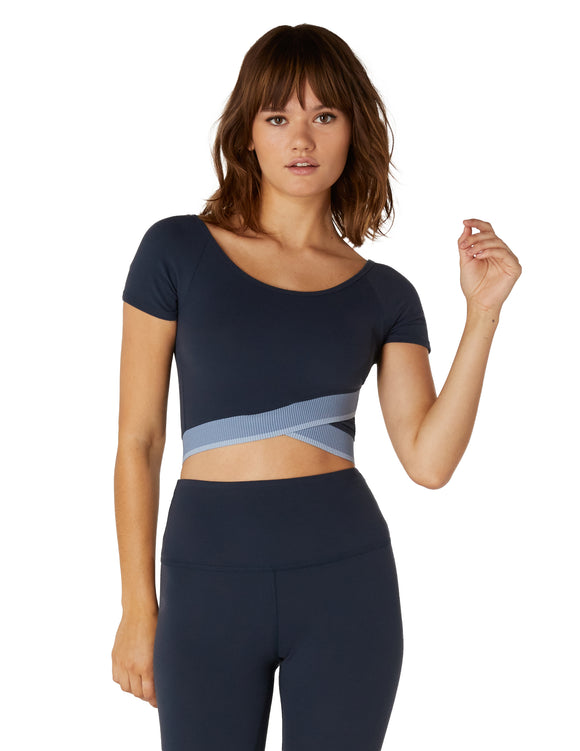 BEYOND YOGA TANK Crossed For Words Reversible Cropped Top - Nocturnam Navy